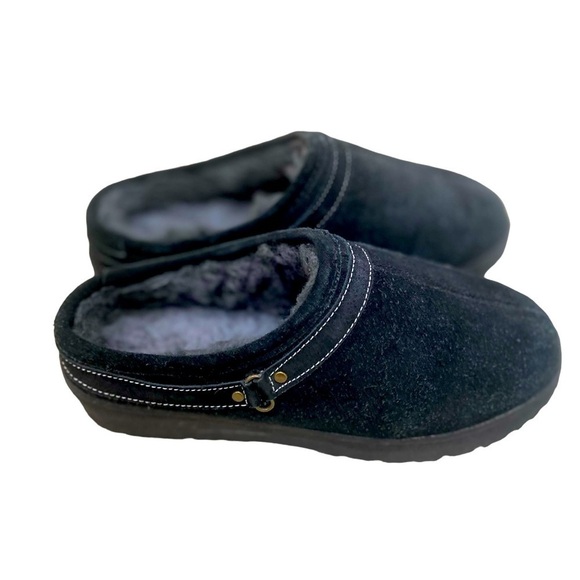 Cloud Nine sheepskin orthopedic slip-on clog slipper black suede size 7 - Picture 1 of 10